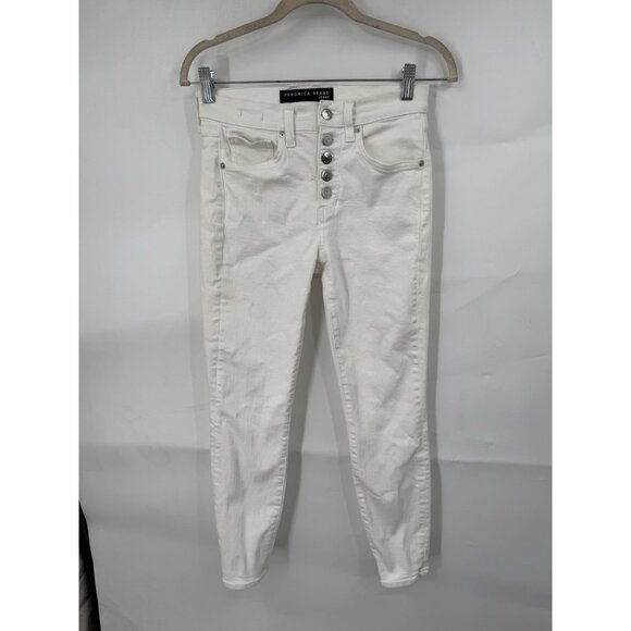 Veronica Beard Debbie Ankle Skinny Jeans 26 High Rise Button Fly White Preppy - Picture 1 of 10